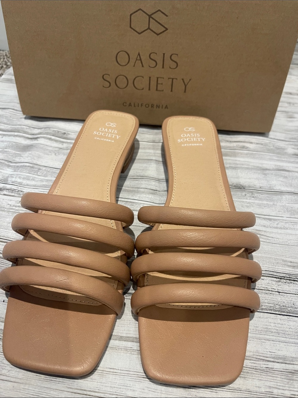 Society Tan Multi-Strap Slide Mules